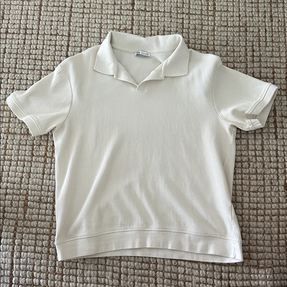 Zara Off-White Ribbed Knit Top